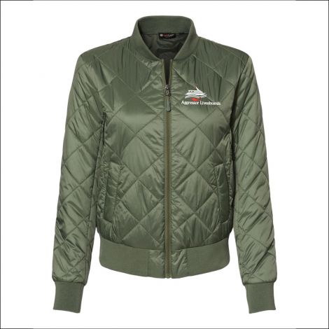 Womens HeatLast™ Quilted Packable Bomber-olive grey-Small